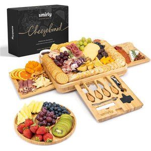 Charcuterie Boards Gift Set:Large Charcuterie Board Set, Bamboo Cheese Board Set